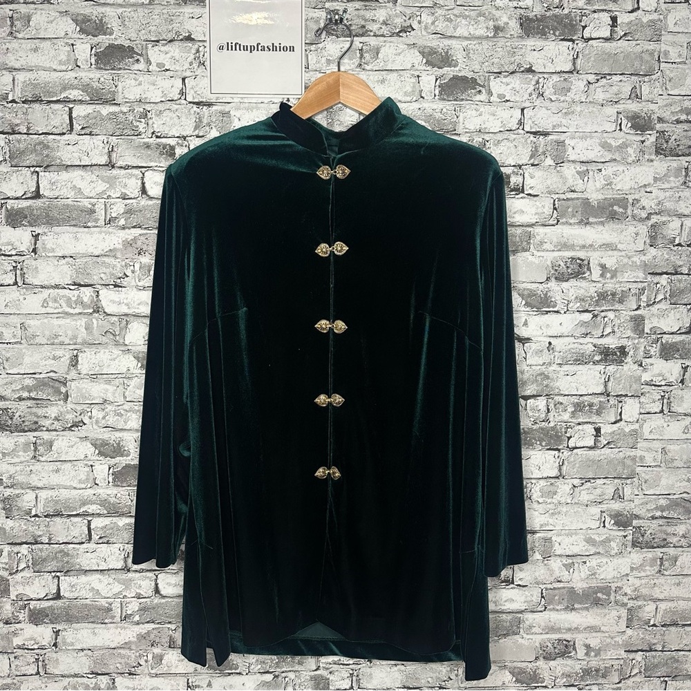 EUC R & M Richards Dark Green Velvet Jacket with Gold Accents Size 18W (RN61345)